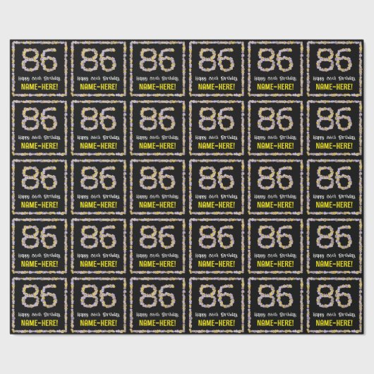 Papier Cadeau 86e anniversaire : Floral Flowers Numéro, Nom pers (Couture)