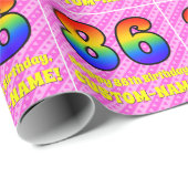 Papier Cadeau 86e anniversaire : Pink Stripes & Hearts, Arc en c (Coin rond)