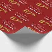 Papier Cadeau 87e anniversaire : Elégant, Rouge, Faux Gold Look (Coin)