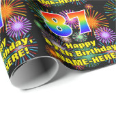 Papier Cadeau 87e anniversaire : Fun Fireworks, Rainbow Look # " (Coin rond)