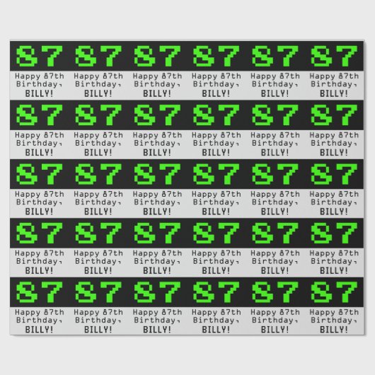 Papier Cadeau 87e anniversaire - Nerdy / Geeky Style "87" et nom (Plat)