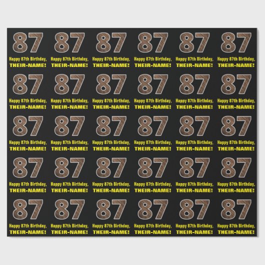 Papier Cadeau 87e anniversaire : Nom et Faux Motif du grain de b (Plat)