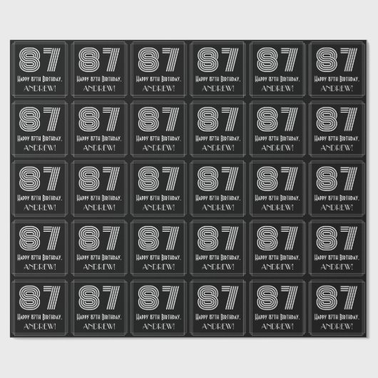 Papier Cadeau 87e Anniversaire : Vue inspirée de l'Art Déco "87" (Plat)