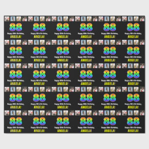 Papier Cadeau 88e anniversaire : Arc-en-ciel "88"; photos et nom