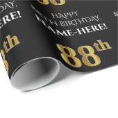 Papier Cadeau 88e anniversaire : Elégant, Noir, Faux Gold Look (Coin rond)