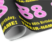 Papier Cadeau 88e anniversaire : Pink Stripes and Hearts "88" + (Coin rond)