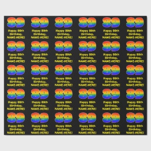 Papier Cadeau 89e anniversaire : Amusant, coloré arc-en-ciel ins