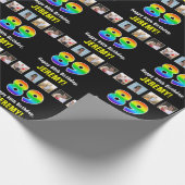 Papier Cadeau 89e anniversaire : Arc-en-ciel "89"; photos et nom (Coin)