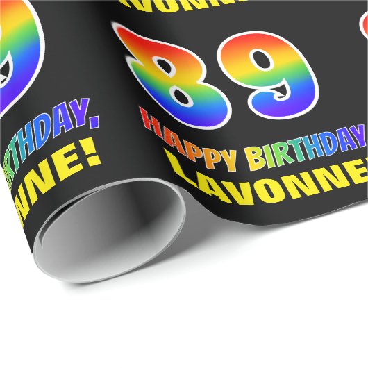 Papier Cadeau 89e anniversaire : Bold, amusant, simple, arc-en-c (Coin rond)