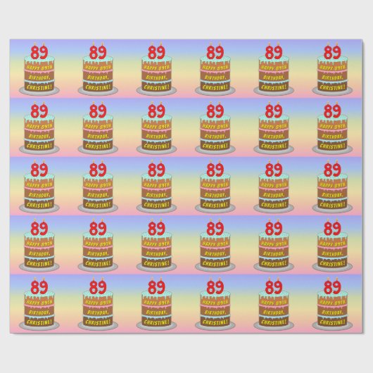 Papier Cadeau 89e anniversaire : Fun Cake and Candles + Nom pers (Plat)