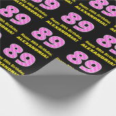 Papier Cadeau 89e anniversaire : Pink Stripes and Hearts "89" + (Coin)