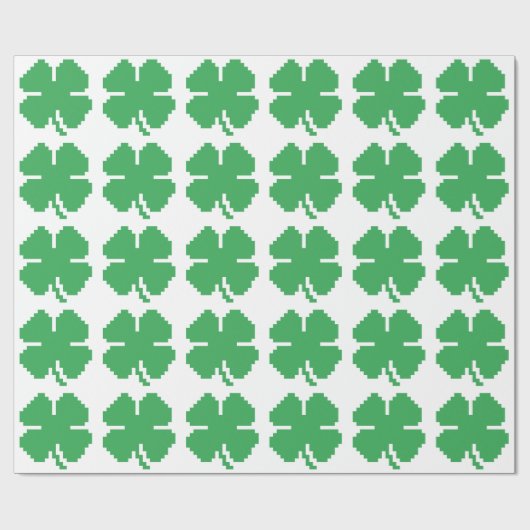 Papier Cadeau 8 bits Pixel Lucky Four Leaf Clocher (Plat)