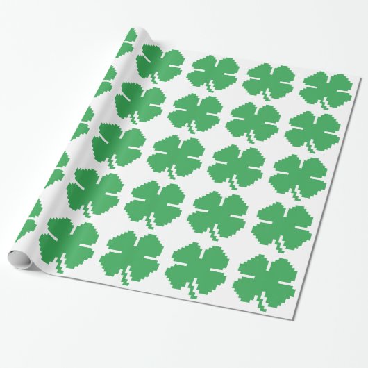 Papier Cadeau 8 bits Pixel Lucky Four Leaf Clocher (Déroulé)