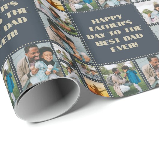 Papier Cadeau 8 Photo Collage Sentiment Fête des pères Anniversa (Coin rond)