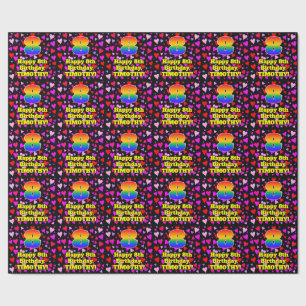 Papier Cadeau 8e anniversaire : Amour Hearts Motif, Arc-en-ciel 