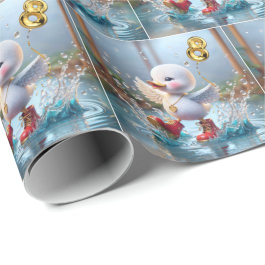 Papier Cadeau 8e anniversaire Duckkling Dancing in a Puddle (Coin rond)