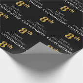 Papier Cadeau 8e anniversaire : Elégant, Noir, Faux Gold Look (Coin)