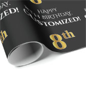 Papier Cadeau 8e anniversaire : Elégant, Noir, Faux Gold Look (Coin rond)