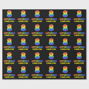 Papier Cadeau 8e anniversaire : Gras, amusant, simple, Rainbow 8