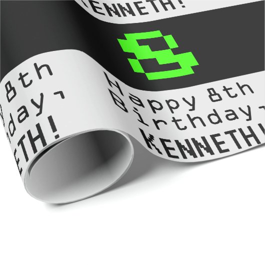 Papier Cadeau 8e anniversaire - Nerdy / Geeky Style "8" et nom (Coin rond)