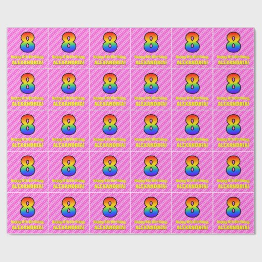 Papier Cadeau 8e anniversaire : Pink Stripes & Hearts, Rainbow # (Plat)