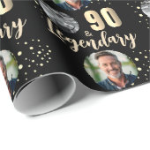 Papier Cadeau 90 & Legendary 2 Photos 90th Birthday Gold (Coin rond)