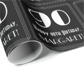 Papier Cadeau 90e anniversaire - Art Déco Inspiré Look "90", Nom (Coin rond)