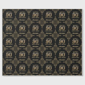 Papier Cadeau 90e anniversaire Black and Gold Parties scintillan (Plat)