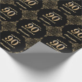 Papier Cadeau 90e anniversaire Black and Gold Parties scintillan (Coin)
