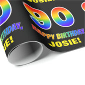 Papier Cadeau 90e anniversaire : Bold, amusant, simple, arc-en-c (Coin rond)