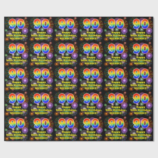 Papier Cadeau 90e anniversaire : Fun Fireworks, Rainbow Look # " (Plat)