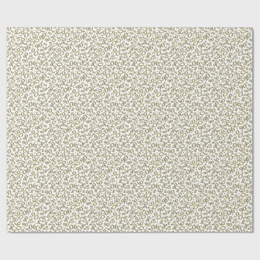 Papier Cadeau 90e anniversaire Gold & White Random Number Motif (Plat)