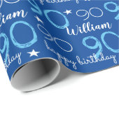 Papier Cadeau 90e anniversaire heureux bleu Personnalisé (Coin rond)