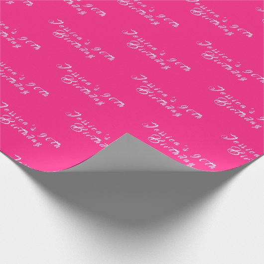Papier Cadeau 90e anniversaire mignon fille rose simple Nom mode (Coin)