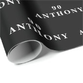 Papier Cadeau 90e anniversaire Nom de fête Noir Motif moderne (Coin rond)