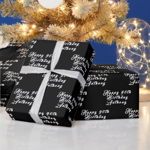 Papier Cadeau 90e anniversaire Nom de fête Noir Motif moderne