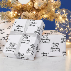 Papier Cadeau 90e anniversaire Nom de fête Noir Motif moderne