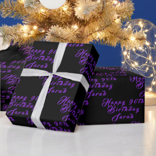 Papier Cadeau 90e anniversaire Nom de la fête Motif noir pourpre