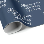 Papier Cadeau 90e anniversaire Nom du parti Marine Bleu Motif mo (Coin rond)