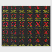 Papier Cadeau 90e anniversaire : Rouge Digital Clock Style "90" (Plat)