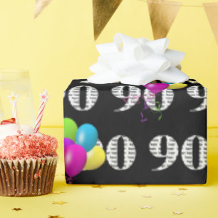 Papier Cadeau 90e Joyeux Ballons d'Anniversaire Sur Noir