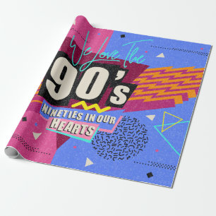 Papier Cadeau 90s and 80s poster. We Love The 90's. Retro style 