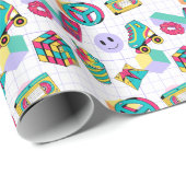 Papier Cadeau 90s Funky Neon Glow Cassette Anniversaire (Coin rond)