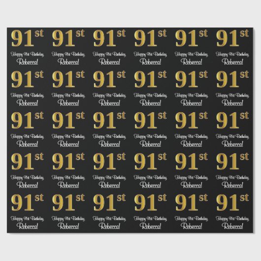 Papier Cadeau 91e anniversaire : Elégant luxe Faux Gold Look # (Plat)