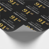 Papier Cadeau 91e anniversaire : Elégant, Noir, Faux Gold Look (Coin)