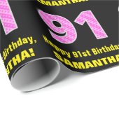 Papier Cadeau 91e anniversaire : Pink Stripes and Hearts "91" +  (Coin rond)