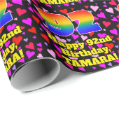 Papier Cadeau 92e anniversaire : Amour Hearts Motif, Arc-en-ciel (Coin rond)