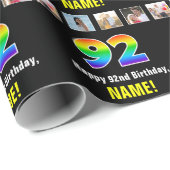 Papier Cadeau 92e anniversaire : Arc-en-ciel "92"; photos et nom (Coin rond)