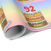Papier Cadeau 92e anniversaire : Fun Cake and Candles + Nom pers (Coin rond)