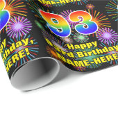 Papier Cadeau 93e anniversaire : Fun Fireworks, Rainbow Look # " (Coin rond)